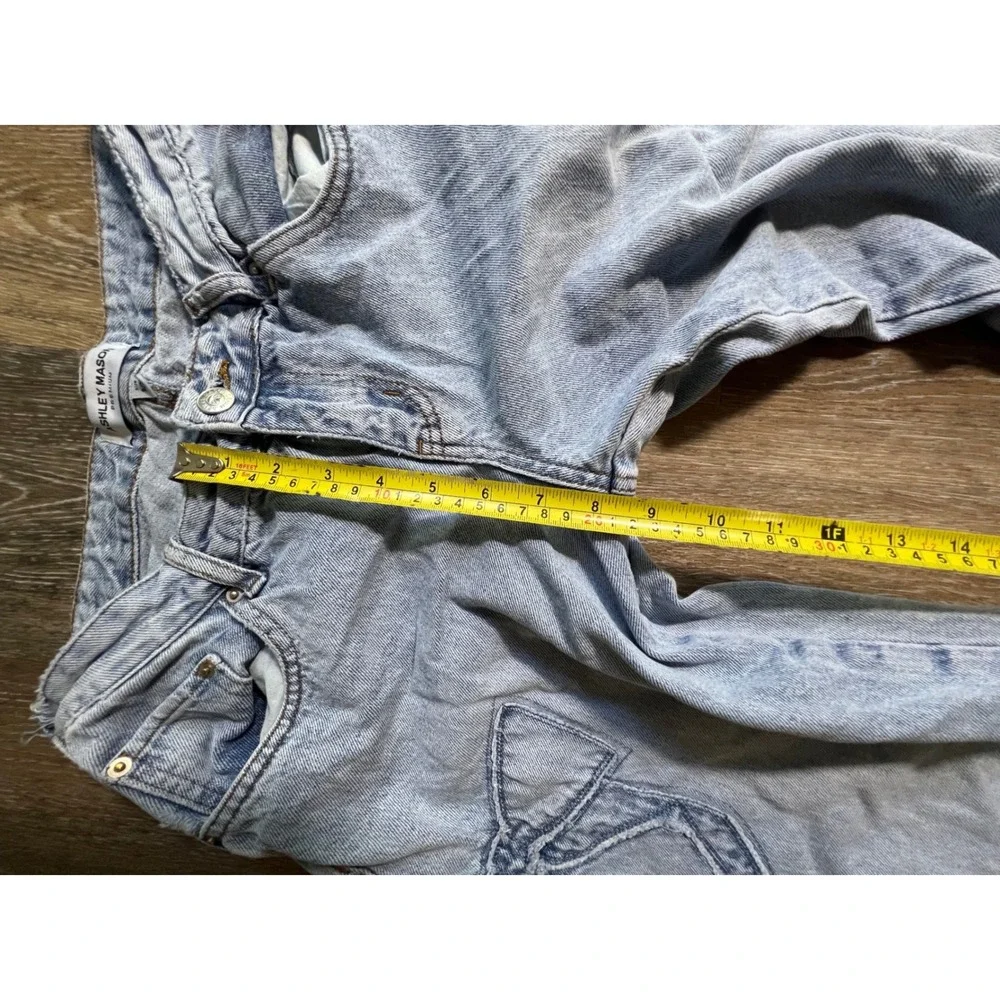 Ashley Mason Wide Leg Jeans Women 9/29 Light Blue Bow Applique Raw Hem D